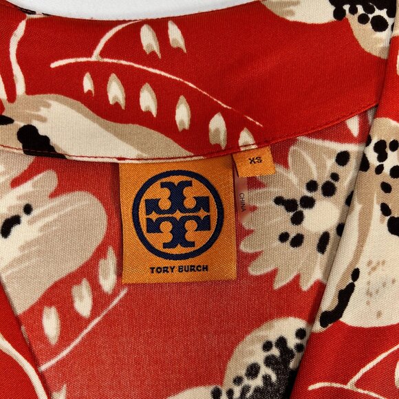 Tory Burch Maddie Silk Maxi Dress WallFlower Floral Print Orange White Wrap XS - Picture 4 of 11